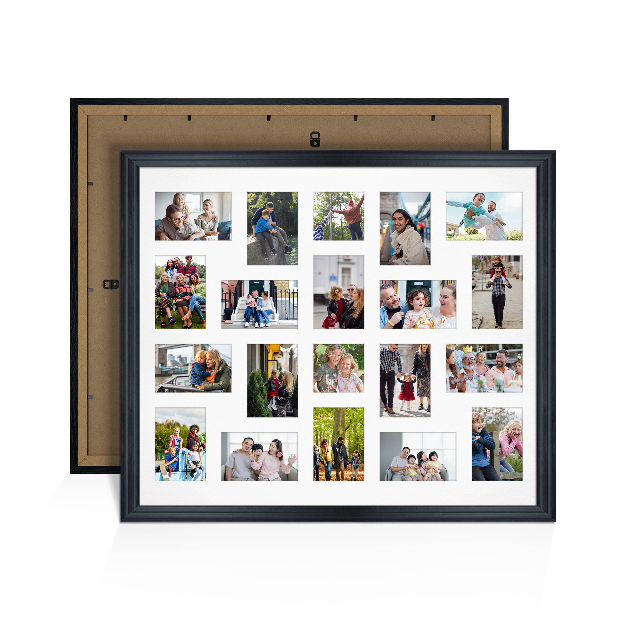 Black Colour Multi Aperture Photo Frame 6X4 (x18) and 4X4 (x2) Pictures – Collage Wall Frame For Loved Ones Photos – 80x70cm Frame Size