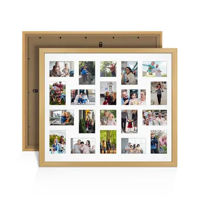 Country Pine Colour Multi Aperture Photo Frame 6X4 (x18) and 4X4 (x2) Pictures – Collage Wall Frame For Family Photos – 80x70cm Picture Frame Size