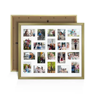 Gold Colour Multi Aperture Photo Frame 6X4 (x18) and 4X4 (x2) Pictures – Collage Wall Frame For Family Photos – 80x70cm Picture Frame Size