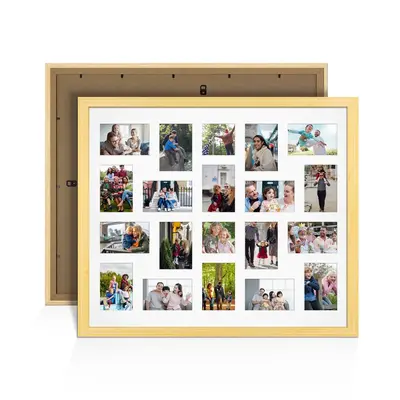 Light Oak Colour Multi Aperture Photo Frame 6X4 (x18) and 4X4 (x2) Pictures – Collage Wall Frame For Family Photos – 80x70cm Picture Frame Size