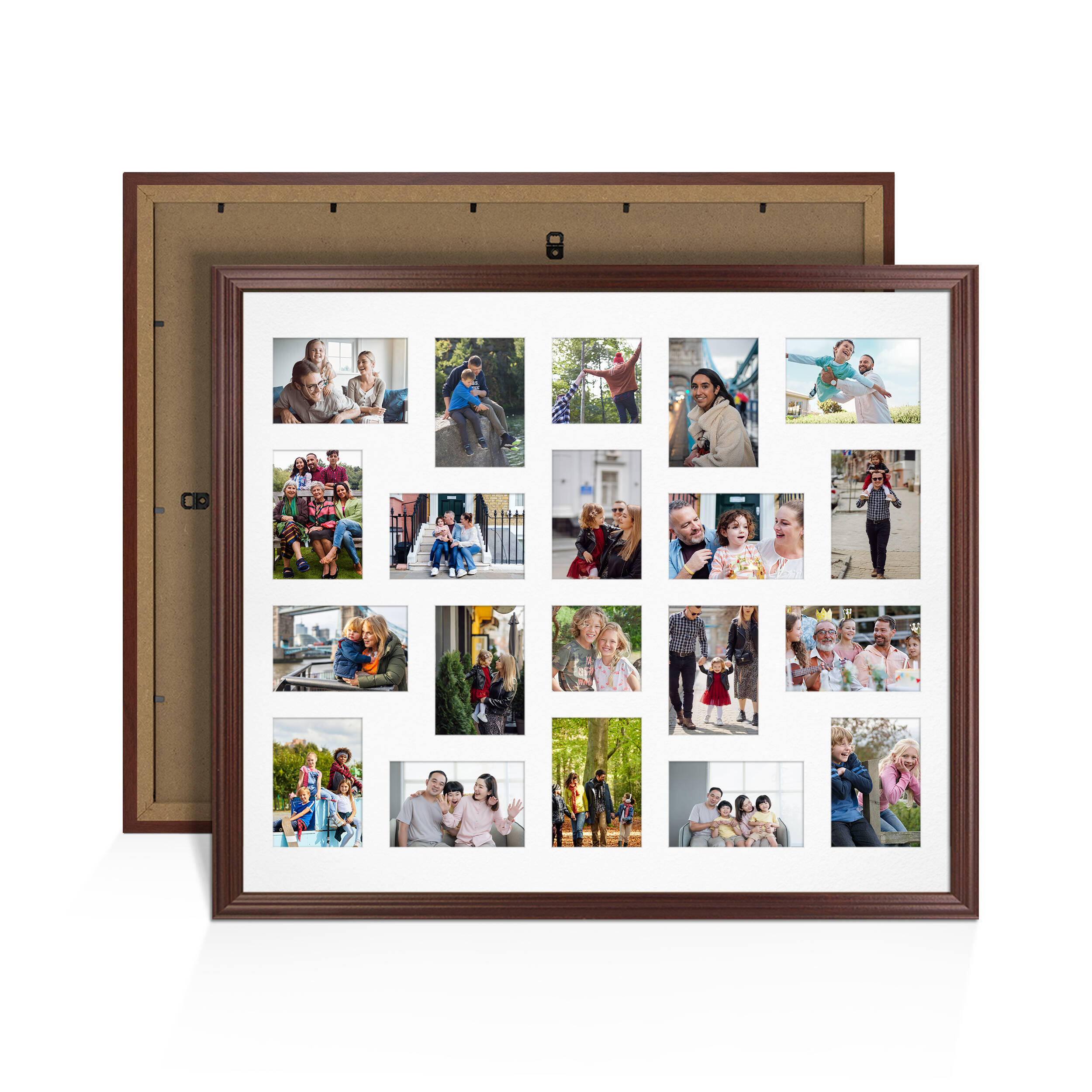 Rose Wood Colour Multi Aperture Photo Frame 6X4 (x18) and 4X4 (x2) Pictures – Collage Wall Frame For Family Photos – 80x70cm Picture Frame Size