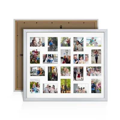 Silver Colour Multi Aperture Photo Frame 6X4 (x18) and 4X4 (x2) Pictures – Collage Wall Frame For Family Photos – 80x70cm Picture Frame Size