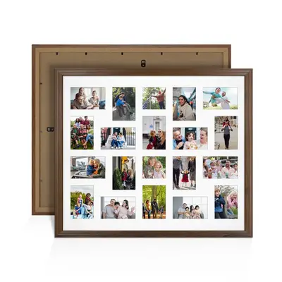 Walnut Colour Multi Aperture Photo Frame 6X4 (x18) and 4X4 (x2) Pictures – Collage Wall Frame for Family Photos – 80x70cm Picture Frame Size