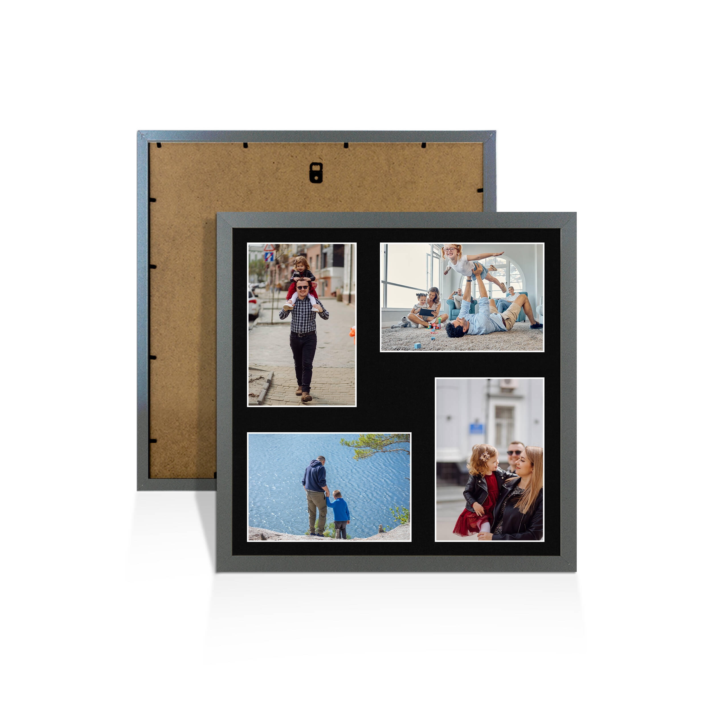 Dark Grey Colour Multi Aperture Photo Frame 6X4 (x4) Pictures – Collage Wall Frame for Family Photos – 12x12 Picture Frame Size