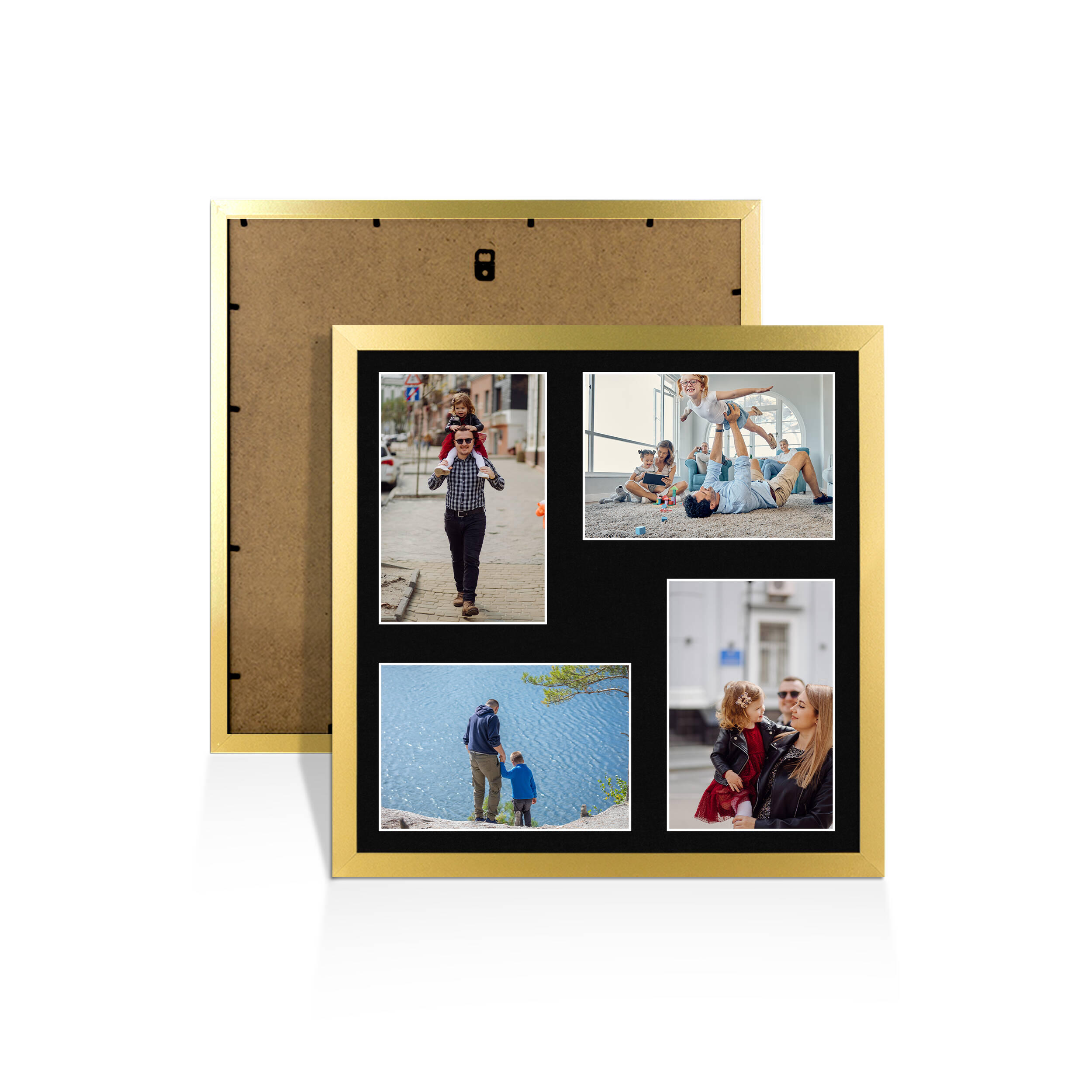 Gold Colour Multi Aperture Photo Frame 6X4 (x4) Pictures – Collage Wall Frame for Family Photos – 12x12 Picture Frame Size