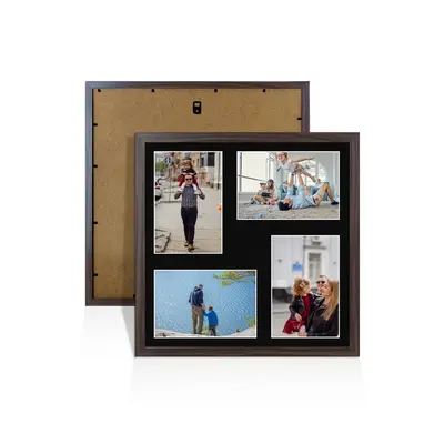 Walnut Colour Multi Aperture Photo Frame 6X4 (x4) Pictures – Collage Wall Frame for Family Photos – 12x12 Picture Frame Size
