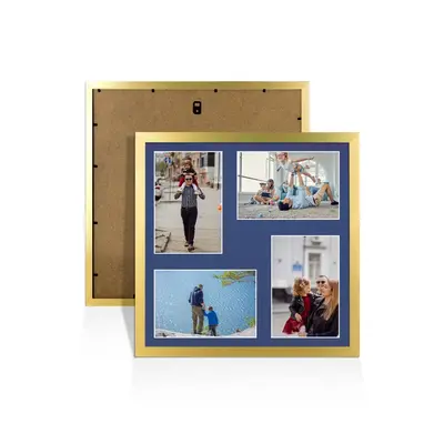 Gold Colour Multi Aperture Photo Frame 6X4 (x4) Pictures – Collage Wall Frame For Loved Ones Photos – 12x12 Frame Size