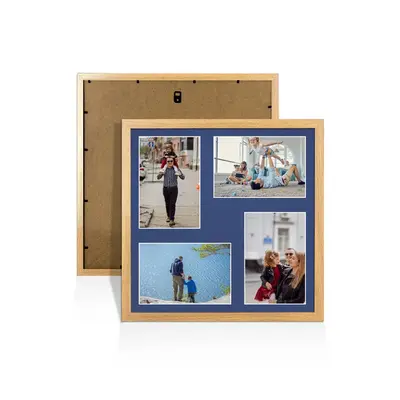 Oak Colour Multi Aperture Photo Frame 6X4 (x4) Pictures – Collage Wall Frame for Family Photos – 12x12 Picture Frame Size