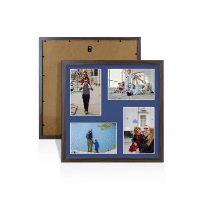 Walnut Colour Multi Aperture Photo Frame 6X4 (x4) Pictures – Collage Wall Frame For Loved Ones Photos – 12x12 Frame Size