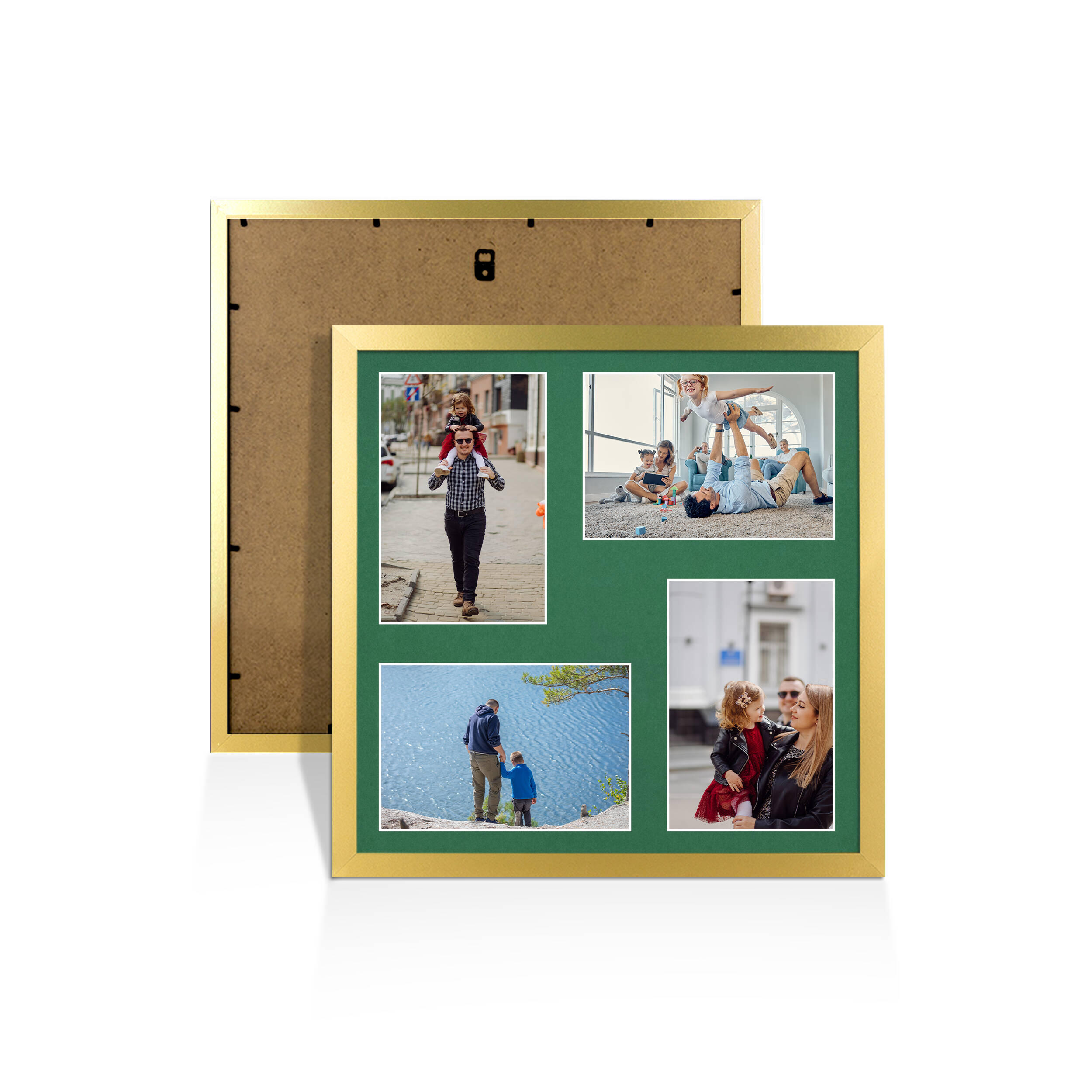 Gold Colour Multi Aperture Photo Frame 6X4 (x4) Pictures – Collage Wall Frame for Family Photos – 12x12 Picture Frame Size