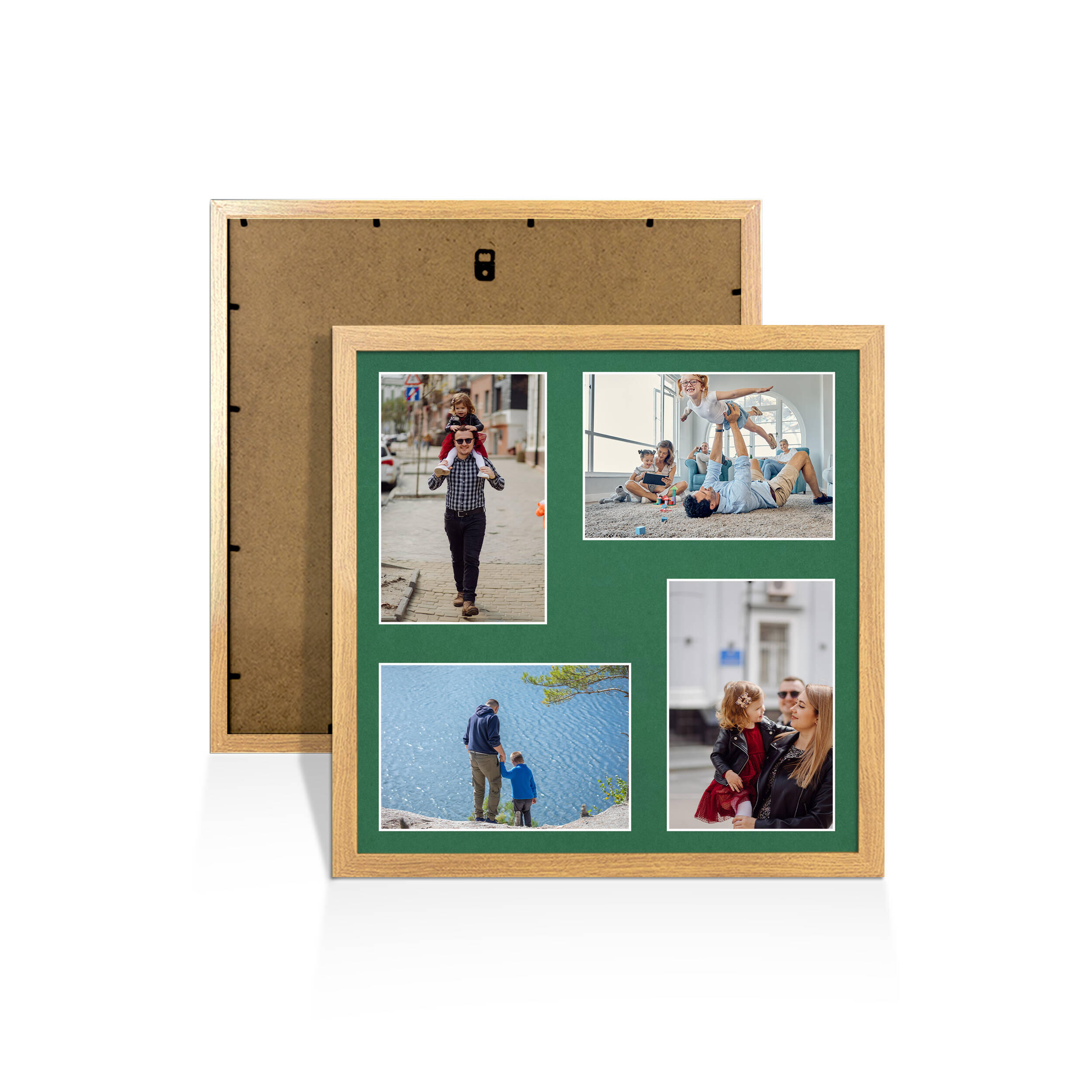 Oak Colour Multi Aperture Photo Frame 6X4 (x4) Pictures – Collage Wall Frame for Family Photos – 12x12 Picture Frame Size