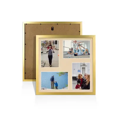 Gold Colour Multi Aperture Photo Frame 6X4 (x4) Pictures – Collage Wall Frame For Loved Ones Photos – 12x12 Frame Size