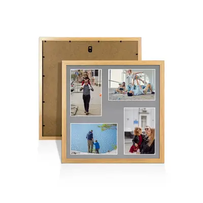 Oak Colour Multi Aperture Photo Frame 6X4 (x4) Pictures – Collage Wall Frame For Family Photos – 12x12 Picture Frame Size