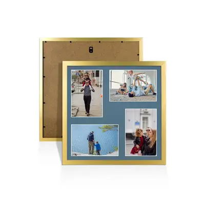 Gold Colour Multi Aperture Photo Frame 6X4 (x4) Pictures – Collage Wall Frame For Loved Ones Photos – 12x12 Frame Size