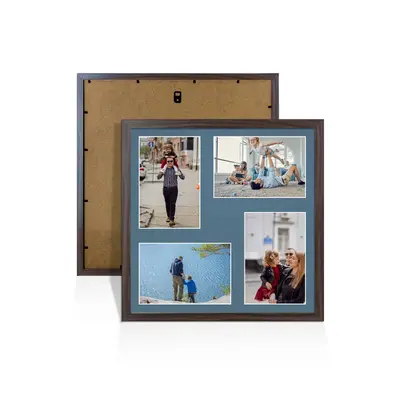 Walnut Colour Multi Aperture Photo Frame 6X4 (x4) Pictures – Collage Wall Frame For Loved Ones Photos – 12x12 Frame Size