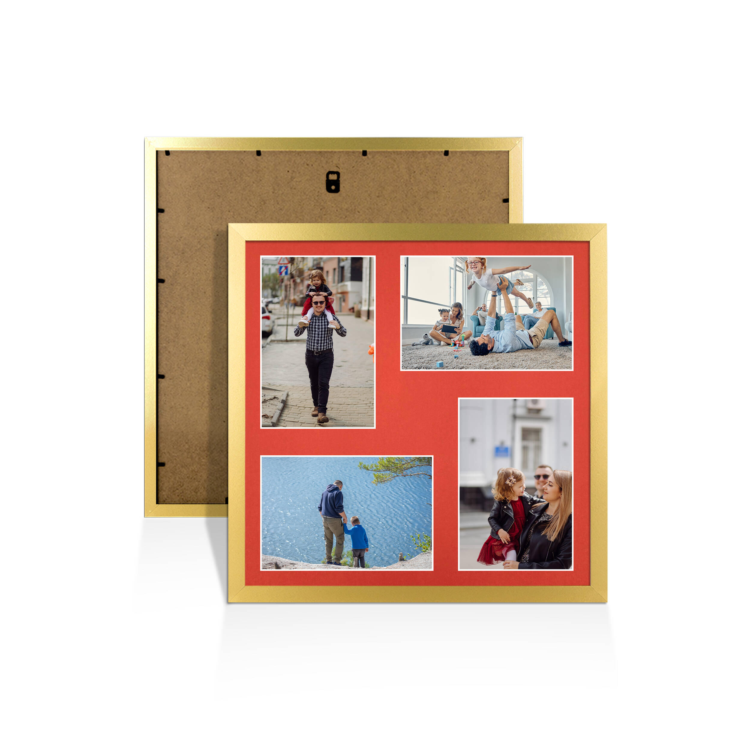 Gold Colour Multi Aperture Photo Frame 6X4 (x4) Pictures – Collage Wall Frame for Family Photos – 12x12 Picture Frame Size