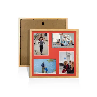 Oak Colour Multi Aperture Photo Frame 6X4 (x4) Pictures – Collage Wall Frame For Loved Ones Photos – 12x12 Frame Size