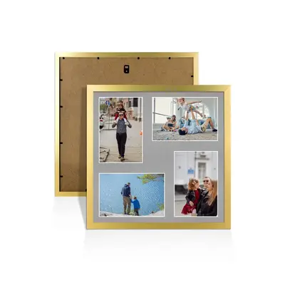 Gold Colour Multi Aperture Photo Frame 6X4 (x4) Pictures – Collage Wall Frame for Family Photos – 12x12 Picture Frame Size