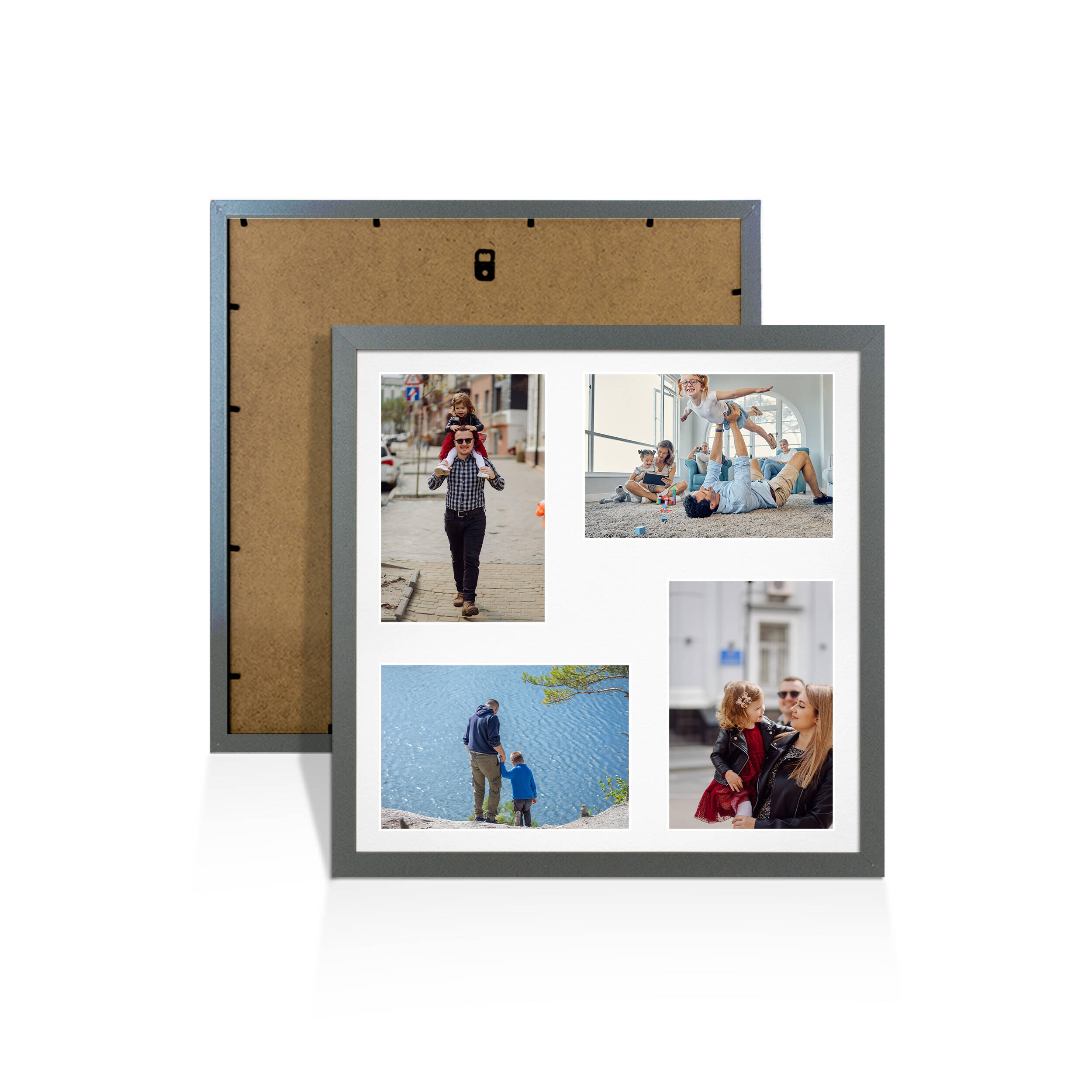 Dark Grey Colour Multi Aperture Photo Frame 6X4 (x4) Pictures – Collage Wall Frame For Loved Ones Photos – 12x12 Frame Size