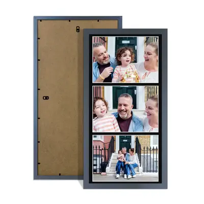 Dark Grey Colour Multi Aperture Photo Frame 7X5 (x3) Pictures – Collage Wall Frame For Loved Ones Photos – 16x8 Frame Size