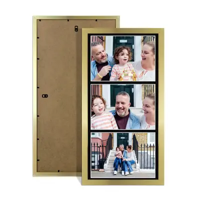 Gold Colour Multi Aperture Photo Frame 7X5 (x3) Pictures – Collage Wall Frame For Family Photos – 16x8 Picture Frame Size