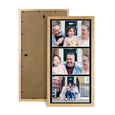 Oak Colour Multi Aperture Photo Frame 7X5 (x3) Pictures – Collage Wall Frame For Family Photos – 16x8 Picture Frame Size