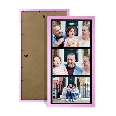 Pastel Pink Colour Multi Aperture Photo Frame 7X5 (x3) Pictures – Collage Wall Frame For Family Photos – 16x8 Picture Frame Size