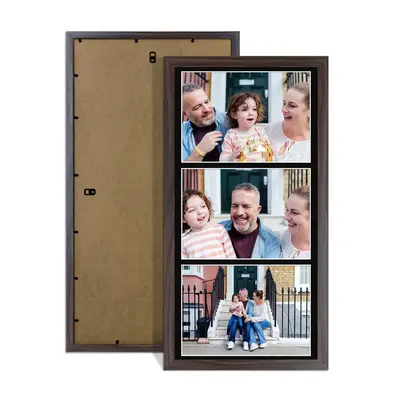 Walnut Colour Multi Aperture Photo Frame 7X5 (x3) Pictures – Collage Wall Frame For Loved Ones Photos – 16x8 Frame Size