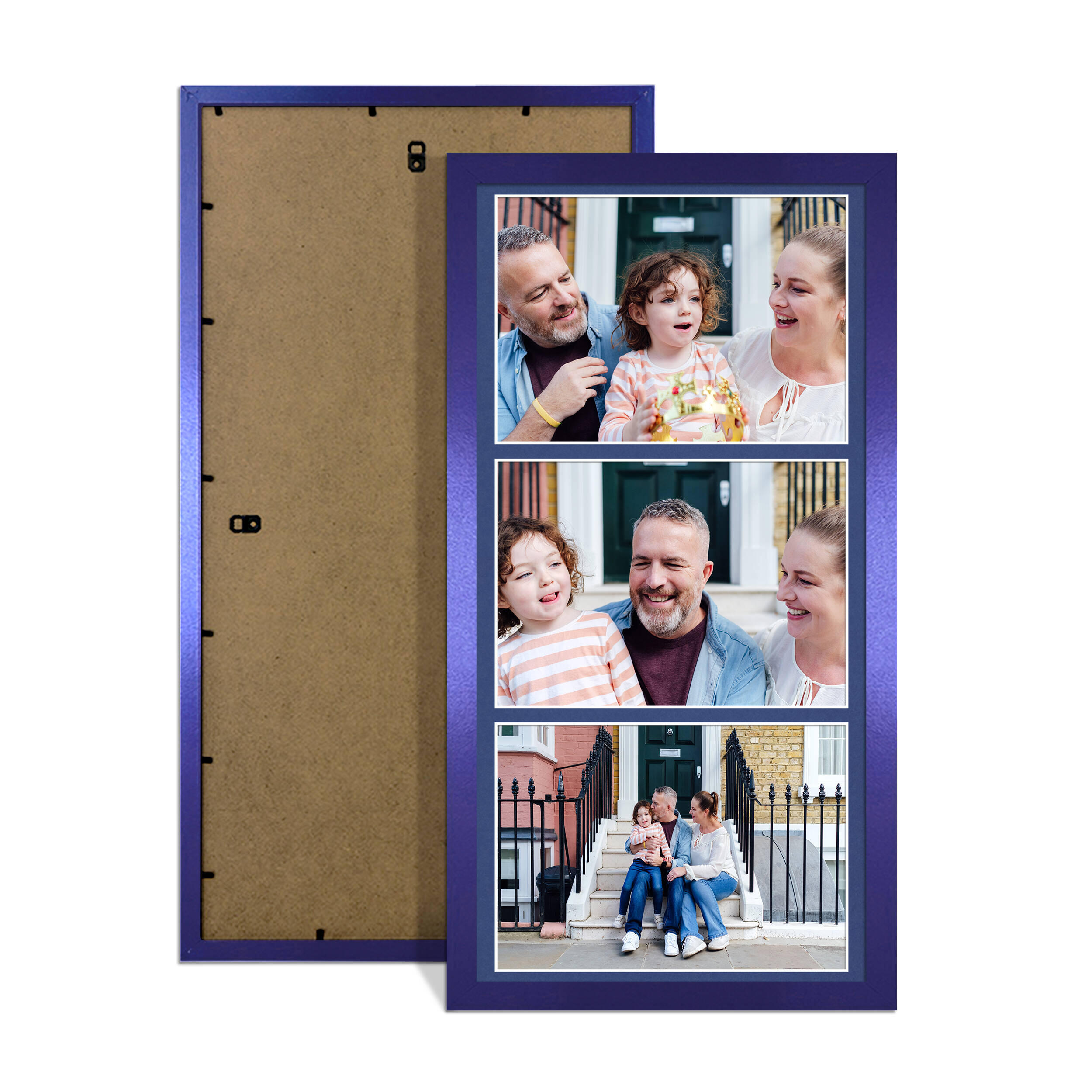 Purple Colour Multi Aperture Photo Frame 7X5 (x3) Pictures – Collage Wall Frame for Family Photos – 16x8 Picture Frame Size