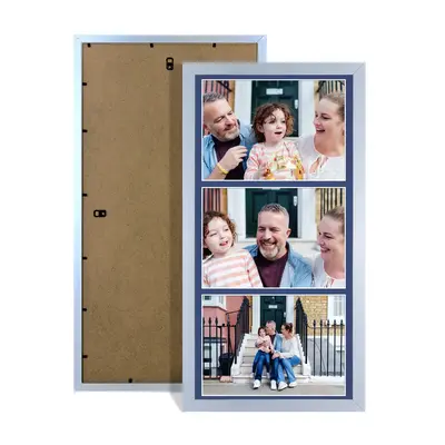 Silver Colour Multi Aperture Photo Frame 7X5 (x3) Pictures – Collage Wall Frame For Loved Ones Photos – 16x8 Frame Size