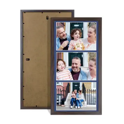 Walnut Colour Multi Aperture Photo Frame 7X5 (x3) Pictures – Collage Wall Frame For Family Photos – 16x8 Picture Frame Size