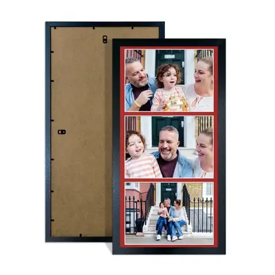 Black Colour Multi Aperture Photo Frame 7X5 (x3) Pictures – Collage Wall Frame For Family Photos – 16x8 Picture Frame Size