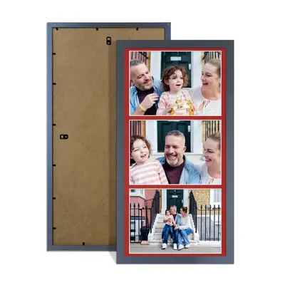 Dark Grey Colour Multi Aperture Photo Frame 7X5 (x3) Pictures – Collage Wall Frame for Family Photos – 16x8 Picture Frame Size