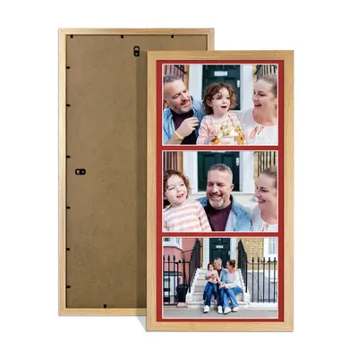 Oak Colour Multi Aperture Photo Frame 7X5 (x3) Pictures – Collage Wall Frame For Family Photos – 16x8 Picture Frame Size