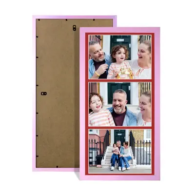 Pastel Pink Colour Multi Aperture Photo Frame 7X5 (x3) Pictures – Collage Wall Frame For Family Photos – 16x8 Picture Frame Size