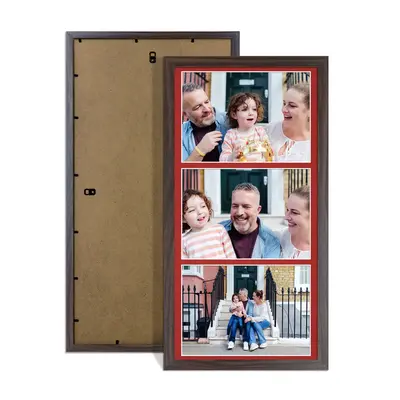 Walnut Colour Multi Aperture Photo Frame 7X5 (x3) Pictures – Collage Wall Frame for Family Photos – 16x8 Picture Frame Size
