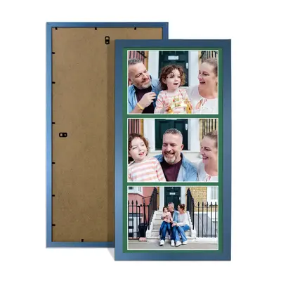 Navy Blue Colour Multi Aperture Photo Frame 7X5 (x3) Pictures – Collage Wall Frame for Family Photos – 16x8 Picture Frame Size