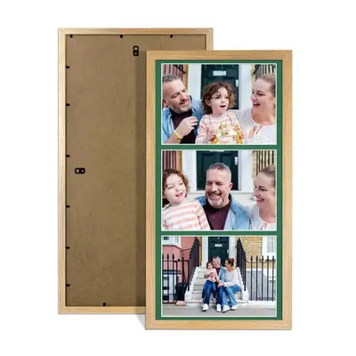 Oak Colour Multi Aperture Photo Frame 7X5 (x3) Pictures – Collage Wall Frame for Family Photos – 16x8 Picture Frame Size