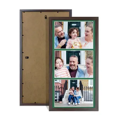Walnut Colour Multi Aperture Photo Frame 7X5 (x3) Pictures – Collage Wall Frame For Family Photos – 16x8 Picture Frame Size