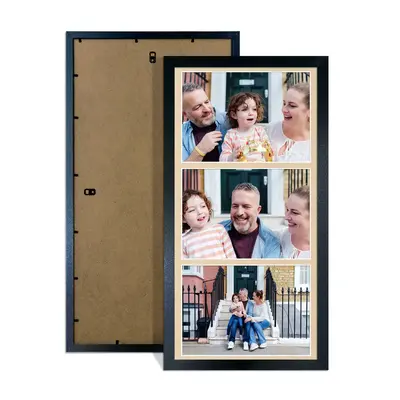 Black Colour Multi Aperture Photo Frame 7X5 (x3) Pictures – Collage Wall Frame For Loved Ones Photos – 16x8 Frame Size