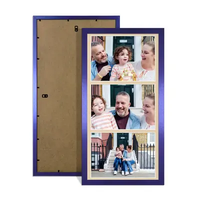 Purple Colour Multi Aperture Photo Frame 7X5 (x3) Pictures – Collage Wall Frame For Loved Ones Photos – 16x8 Frame Size