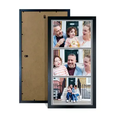 Black Colour Multi Aperture Photo Frame 7X5 (x3) Pictures – Collage Wall Frame For Family Photos – 16x8 Picture Frame Size