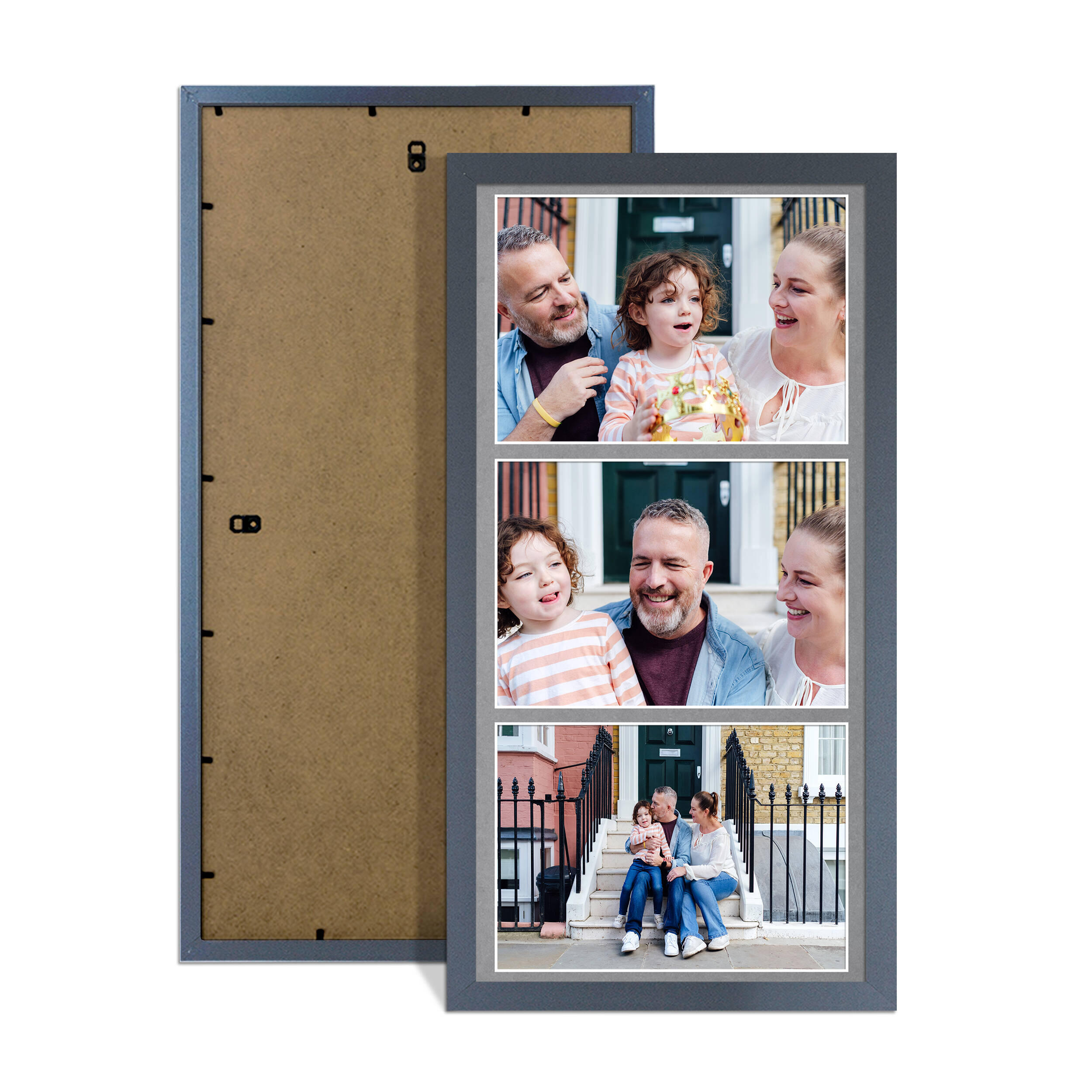 Dark Grey Colour Multi Aperture Photo Frame 7X5 (x3) Pictures – Collage Wall Frame For Loved Ones Photos – 16x8 Frame Size