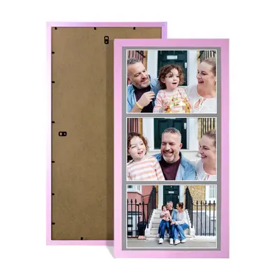 Pastel Pink Colour Multi Aperture Photo Frame 7X5 (x3) Pictures – Collage Wall Frame for Family Photos – 16x8 Picture Frame Size