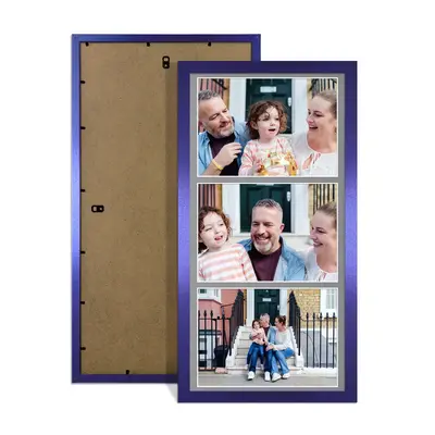 Purple Colour Multi Aperture Photo Frame 7X5 (x3) Pictures – Collage Wall Frame for Family Photos – 16x8 Picture Frame Size