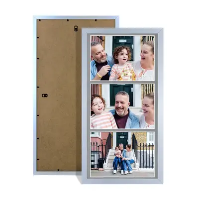 Silver Colour Multi Aperture Photo Frame 7X5 (x3) Pictures – Collage Wall Frame For Loved Ones Photos – 16x8 Frame Size