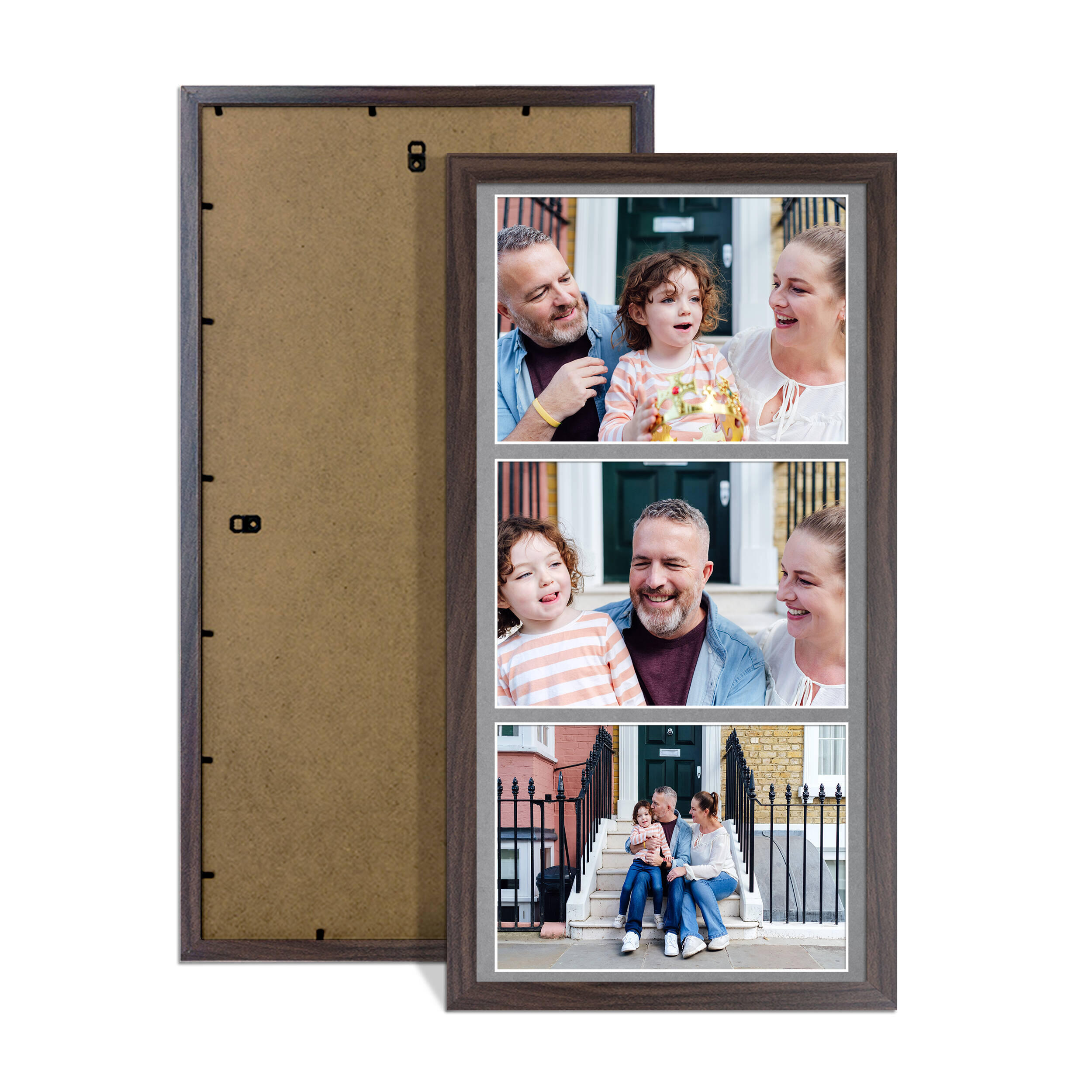 Walnut Colour Multi Aperture Photo Frame 7X5 (x3) Pictures – Collage Wall Frame For Family Photos – 16x8 Picture Frame Size