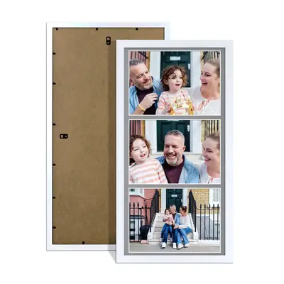White Colour Multi Aperture Photo Frame 7X5 (x3) Pictures – Collage Wall Frame For Family Photos – 16x8 Picture Frame Size