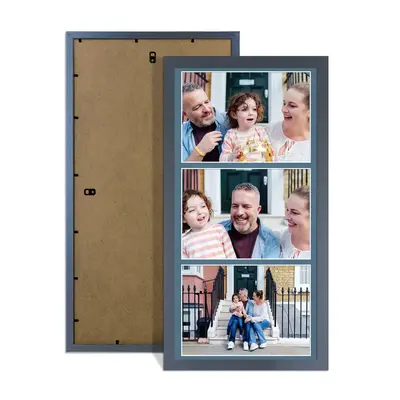 Dark Grey Colour Multi Aperture Photo Frame 7X5 (x3) Pictures – Collage Wall Frame for Family Photos – 16x8 Picture Frame Size