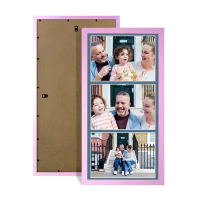 Pastel Pink Colour Multi Aperture Photo Frame 7X5 (x3) Pictures – Collage Wall Frame For Loved Ones Photos – 16x8 Frame Size